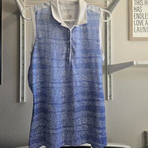 Blue and White Sleeveless Golf Shirt